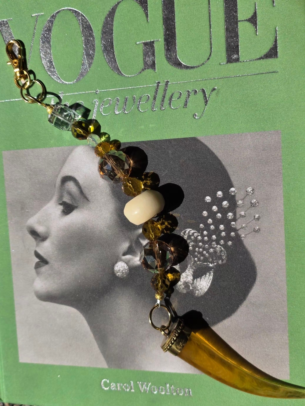 Unisex! Amber Beaded Bag Charm - Yellow Resin Horn, Bone & Crystals